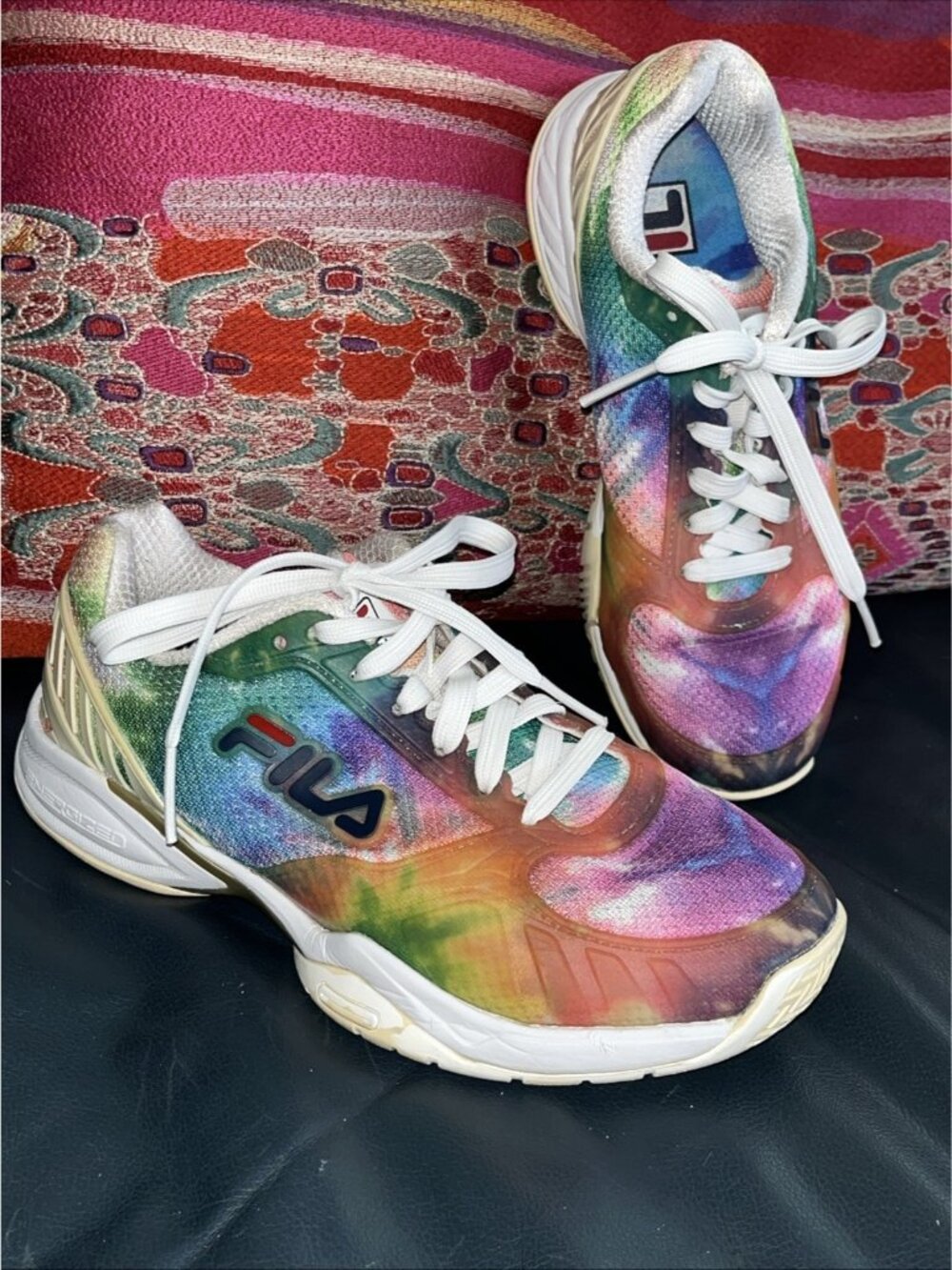 FILA Sneakers Volley Zone Pickleball Shoes 6.5 Tie Dye Rainbow Energized Court